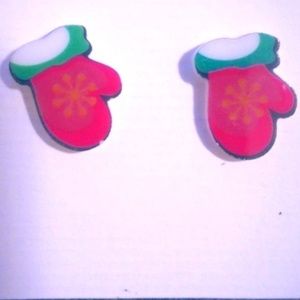 Winter or Christmas Mitten Stud Earrings